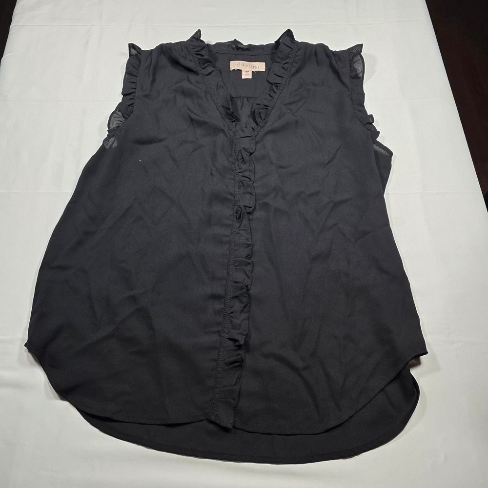 Philosophy‎ Republic Clothing Women's Black Ruffle Blouse Career Office